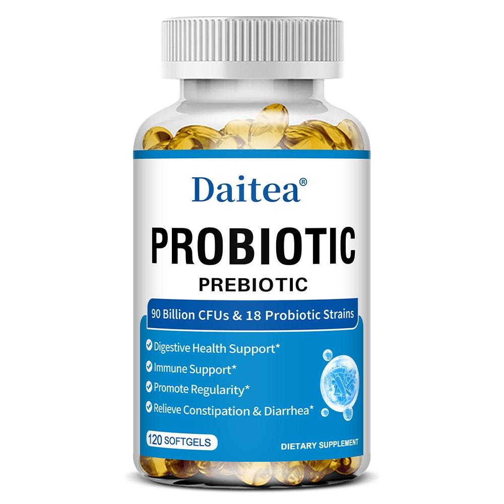 Daitea Probiotic Prebiotic Supplements 90 Billion CFU, 18 Probiotic Strains, Lactobacillus & Bifidobacterium Complex, 120 Softgels