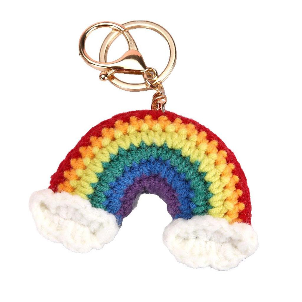 Hand-Crocheted Colorful Four-Leaf Clover & Heart Keychain Bag Charm
