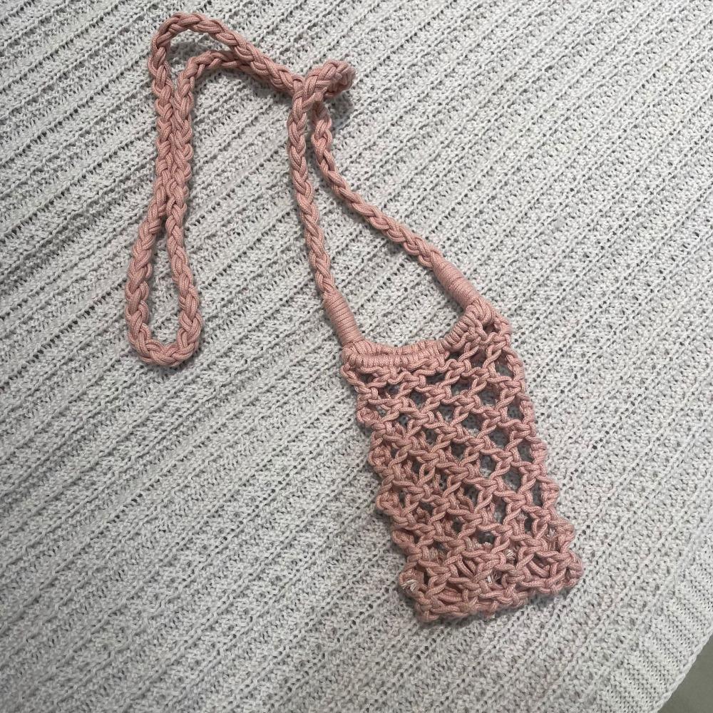 New Portable Crossbody Phone Bag Hollow-out Woven Solid Color Phone Purse Crochet Lightweight Handbag Gifts