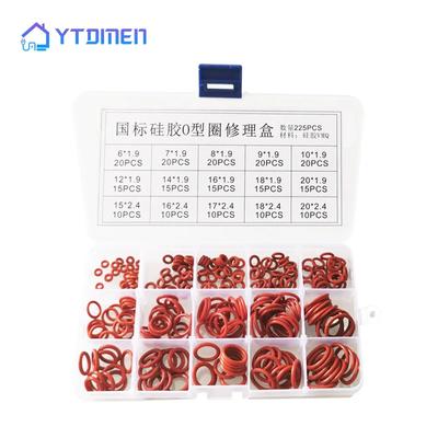 225pcs O Rings Rubber Red Silicone O Ring Seal Sealing Silicon Rubber Oil Resistant Washer O-rings Assortment Kit Set Gasket Box