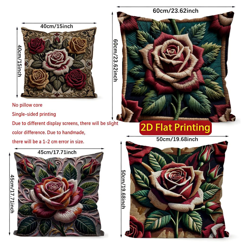 2D Vintage Embossed Rose Throw Pillow Covers** Pattern Cushion Cover Suitable For Sofa Bedroom Car Pillow Cover