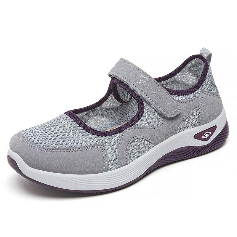 Women's Shoes New Velcro Casual Shoes Hollow Mesh Walking Shoes Breathable and Comfortable Single Shoes