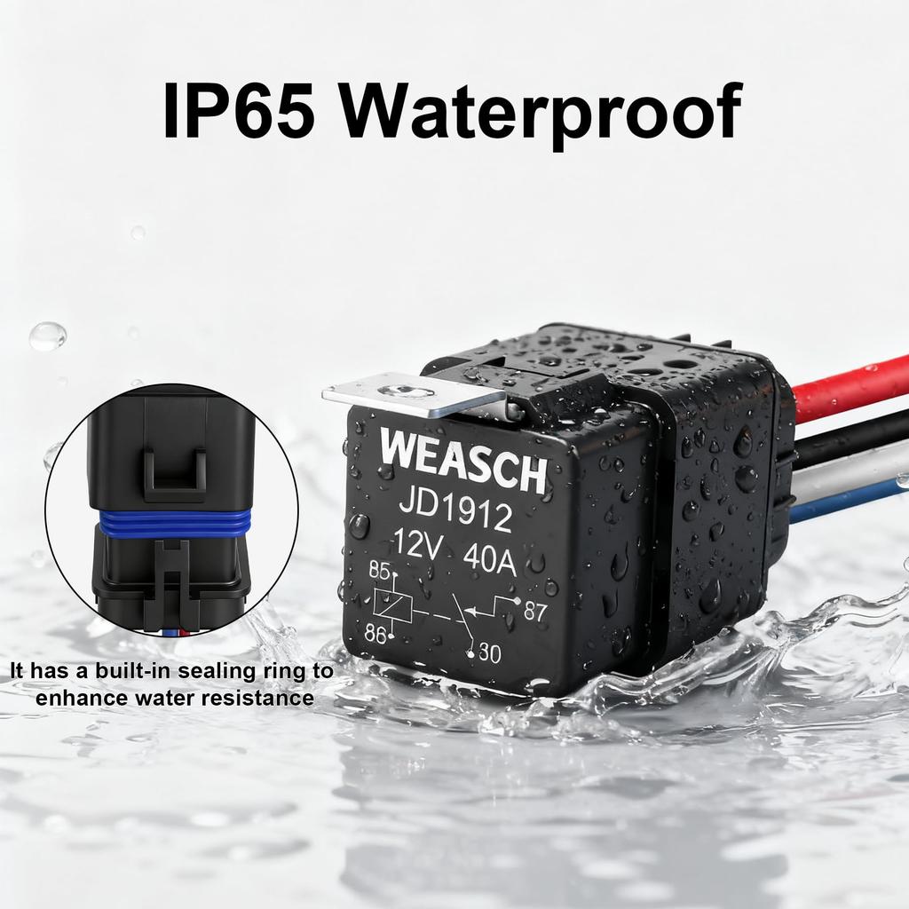 Weasch Waterproof Relay Kit 10 Pack 40A 4 Pin SPST Heavy Duty 14AWG