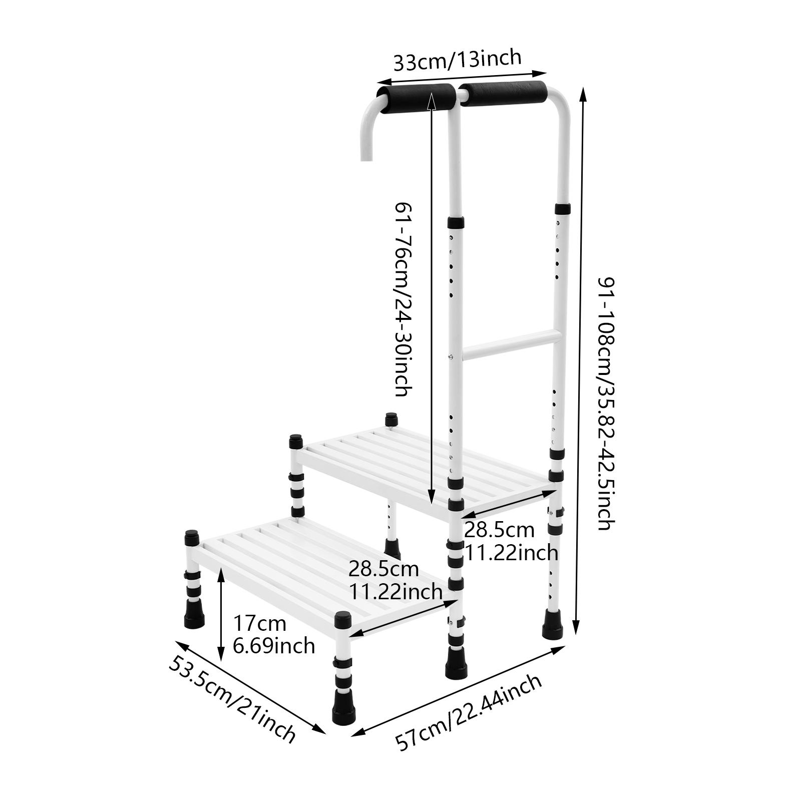 

Ступеньки для автодома с регулируемым поручнем, стремянка высотой 61-76 см, напольная, из углеродистой стали, вспомогательная стремянка с нескользящими ножками для пожилых людей белый