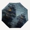 Pirate ships, Dark ocean Themed Automatic Opening and Closing Umbrella, Brightly Colored 8 rib Portable Umbrella, Suitable for Men and Women