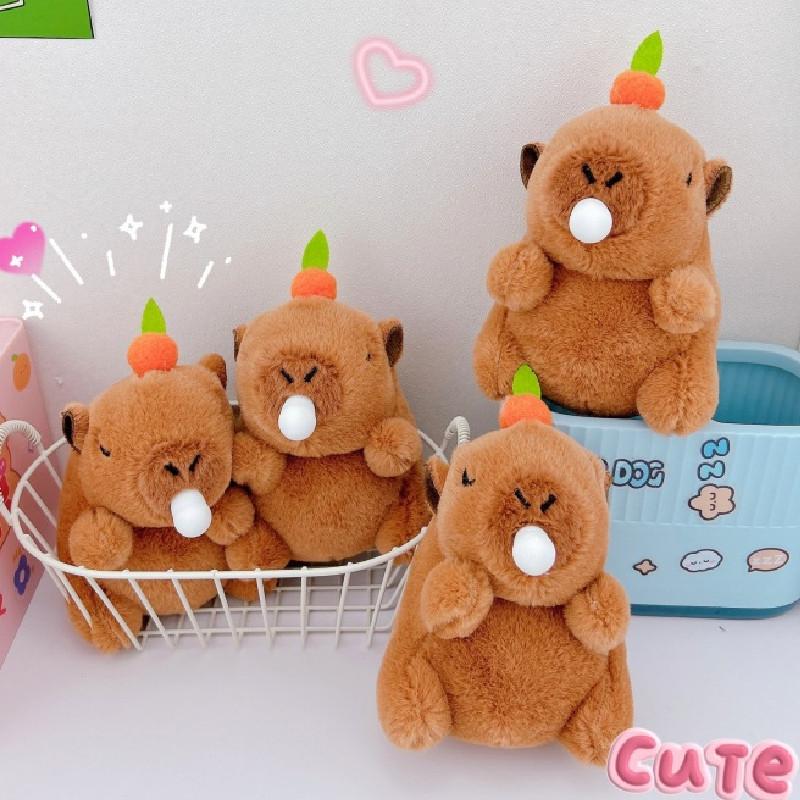 Cute Bubble-blowing Capybara Plush Keychain Soft And Fuzzy Backpack Pendant