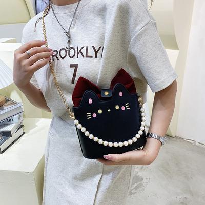 Nischen-Design Kätzchen Tasche Umhängetasche Damen, neue Xiaoxiangfeng Perlen tragbare Umhängetasche Cartoon-Kette Tasche