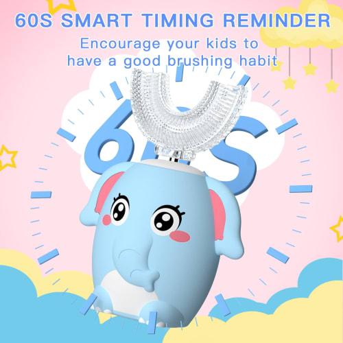 ELOTAME Kids' Electric U-Shaped Toothbrush, Rechargeable Sonic Toothbrush with 4 Brush Heads, Full Mouth, and 6 Cleaning Modes - (Ages 8-15, Blue)