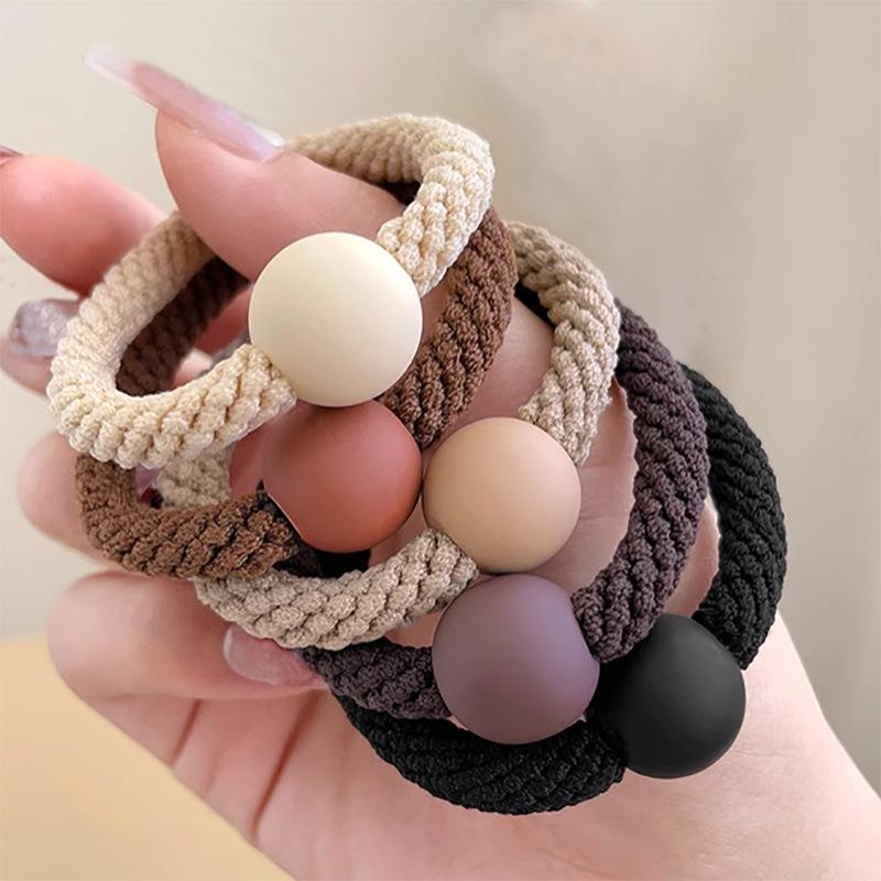 High Elastic Korean Style Hair Ties with Round Beads - Durable, Thickened Rubber Band Hair Accessories for Women