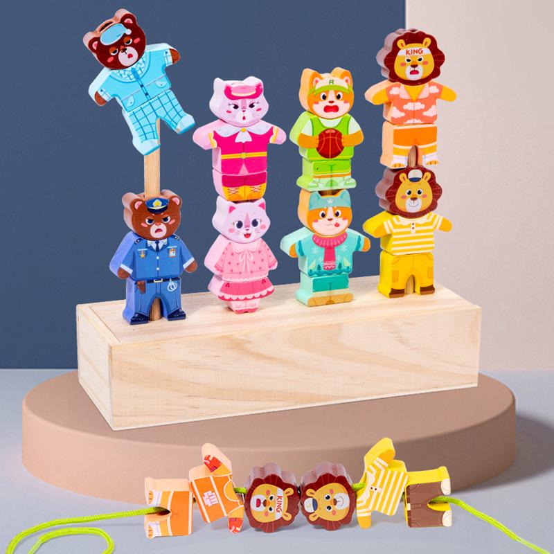 Cross-Border Animal Dress-Up Set: Educational Wooden Beading Game for Kids