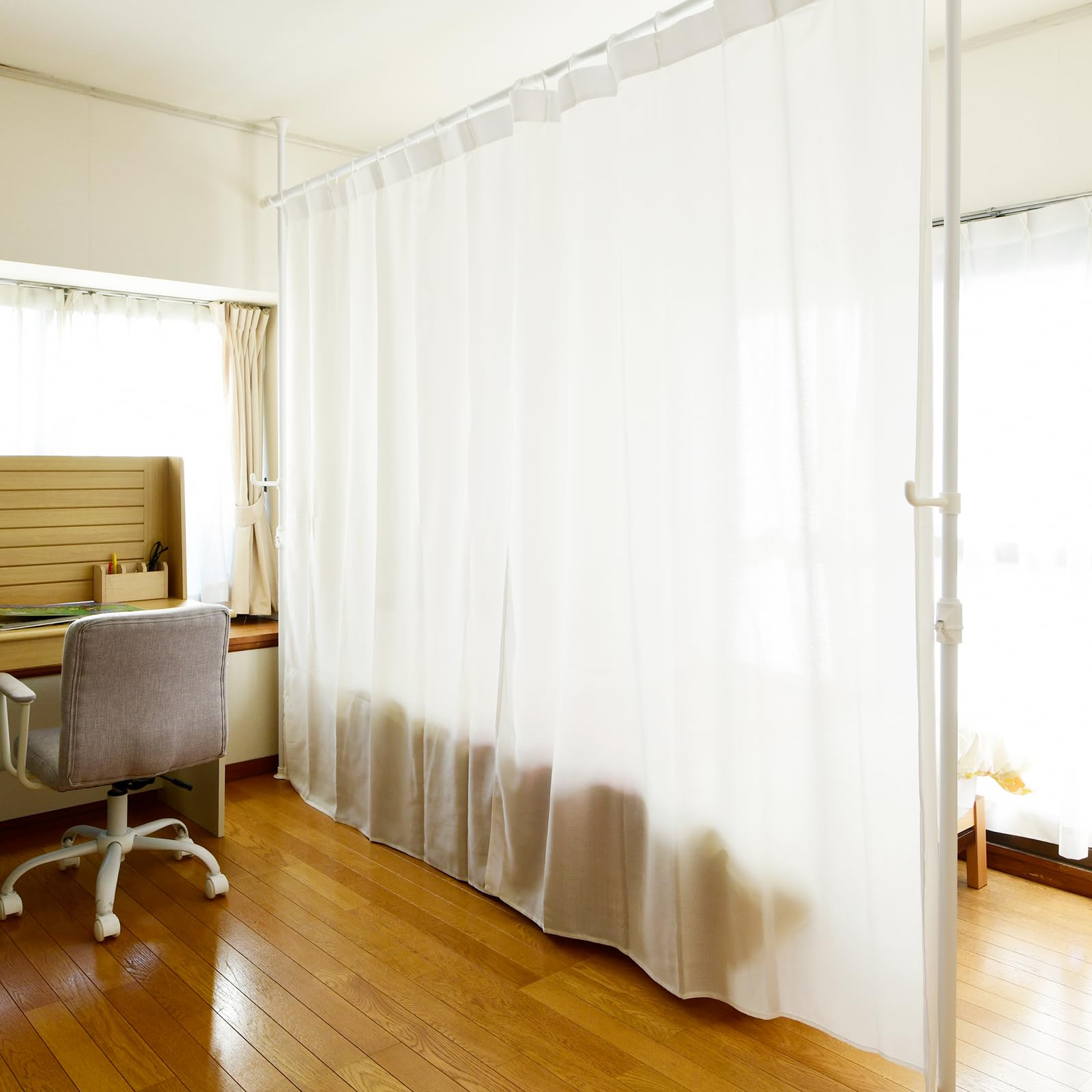 

Yamazen Натяжная штора 2 шторы и крючки Регулируемая ширина и Широкая x 10 см Глубина x Сборка комнаты Матовая перегородка, 2-полюсная, Шторы, Кольца, В комплекте,