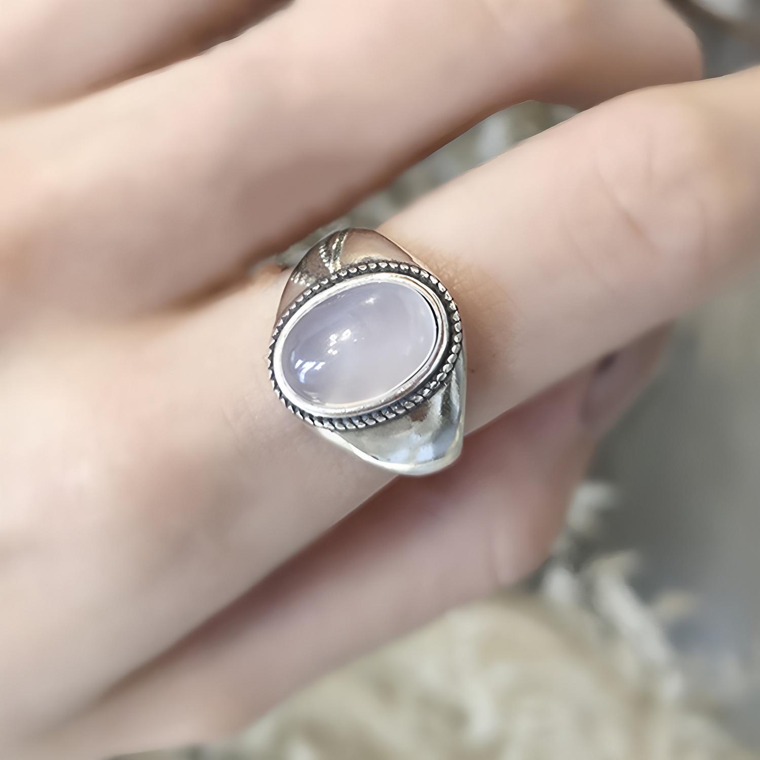 

PANJBJ 925 Sterling Silver Rings for Women Couple Minimalist Big Oval Stone Ring Jewelry Gift Prevent Allergy Dropshipping