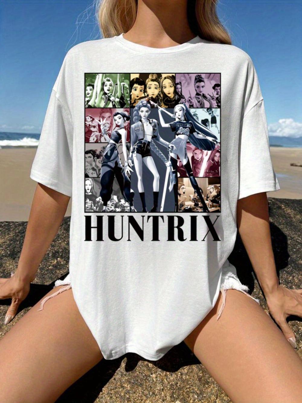 Женская футболка оверсайз с графическим принтом «Охотница», вдохновленная фильмом, принт «Герой боевика», спущенное плечо, свободный крой, короткий рукав, летняя футболка M