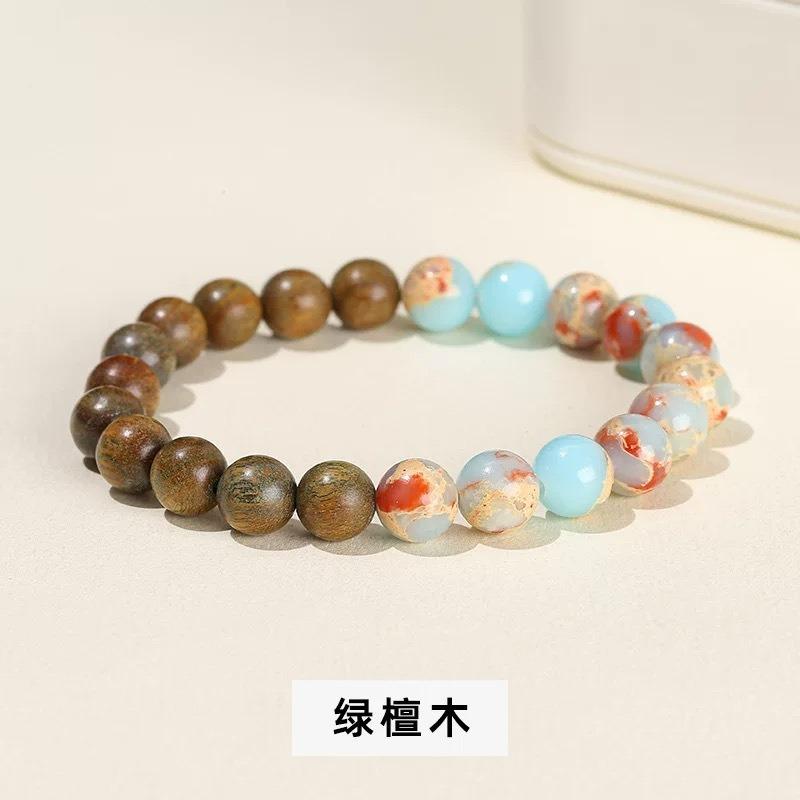 Natural Passion Seed Green Sandalwood Bracelet, Wooden Cultural and Play Ethnic Style Female Buddha Bead Sandalwood Bracelet.