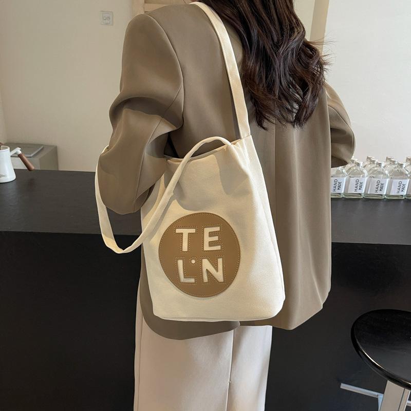 Color Block Shoulder Bag Large Capacity Women's Letter Tote Bag Student Class Underarm Bag