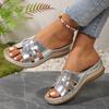 Fashion Gold Silver Wedge Heel Slippers for Women Summer 2025 Comfort Non Slip Beach Shoes Woman Fashion Weaving Platform Slides Sandals