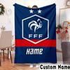 Custom Name France Football Crest Throws Blanket Flannel Blankets for Couch Bed Gifts for Men Women Picnic Blanket Christmas Fan Gifts