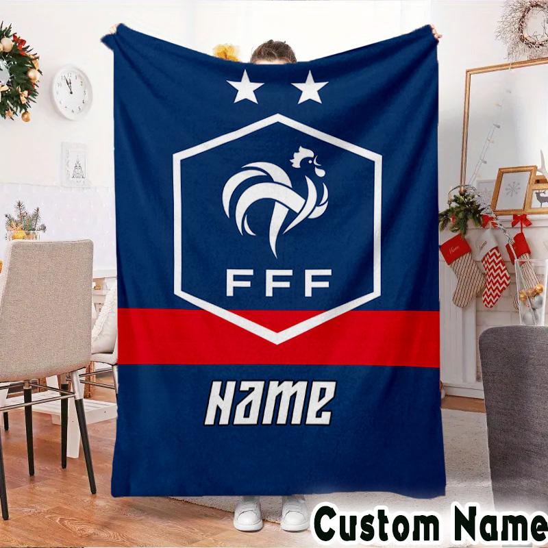 Custom Name France Football Crest Throws Blanket Flannel Blankets for Couch Bed Gifts for Men Women Picnic Blanket Christmas Fan Gifts