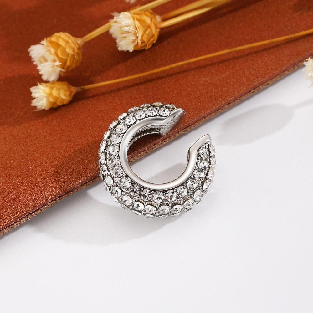 Copper C Shape Ear Cuff Crystal Gold Jewelry Punk No Piercing Earrings  Women