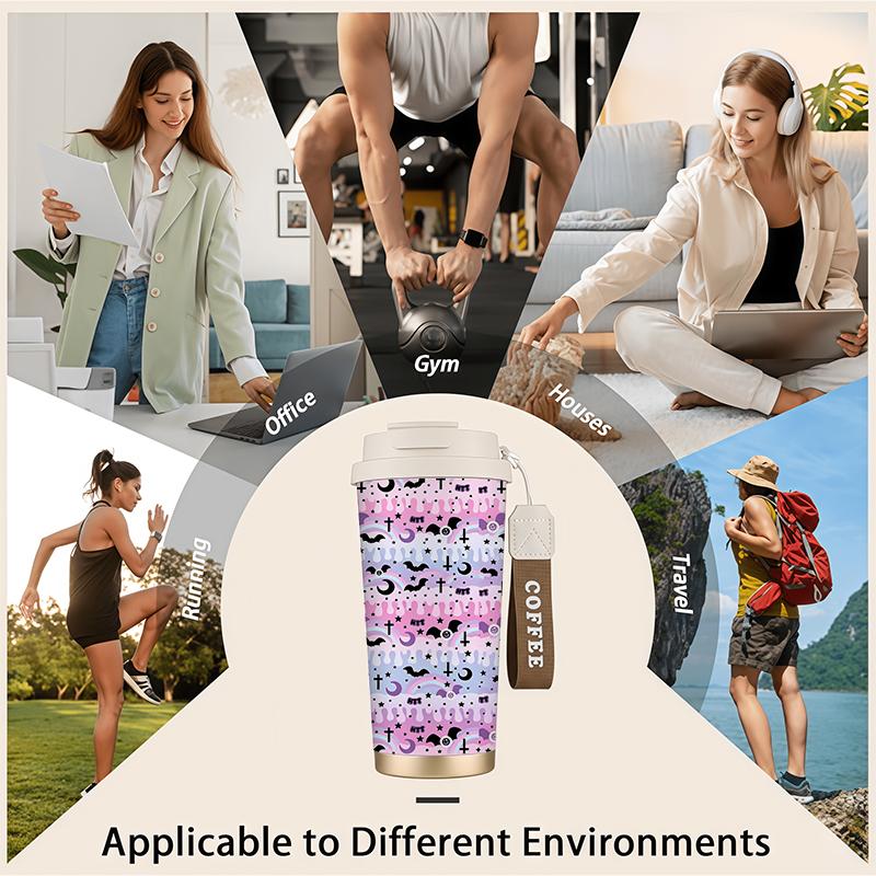 532ml Coffee Cup Halloween Rainbow Bat Moon Cross MotifAutumn Commuter Cup Double Wall Insulated Cup Outdoor Water Cup