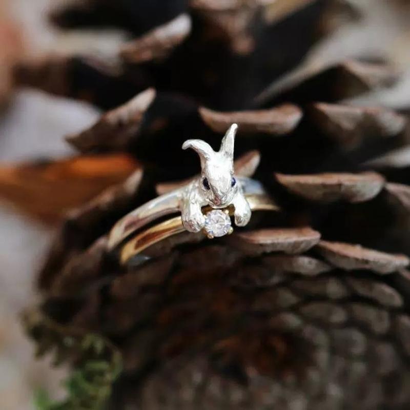 Elegancka Kolekcja Pierścionków Inspirowana Królikiem Lekka Wygodne Dopasowanie Przyjazny Użytkownik Metalowe Akcenty Kryształowe Do Codziennego Noszenia
