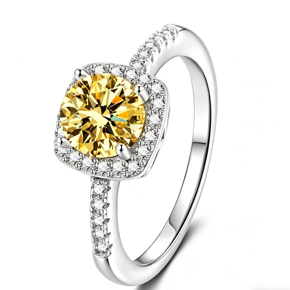 6.5mm S925 Sterling Silver Classic Four Prong Micro Pave Square Frame Moissanite Ring D VVS1 Exquisite Fine Jewelry