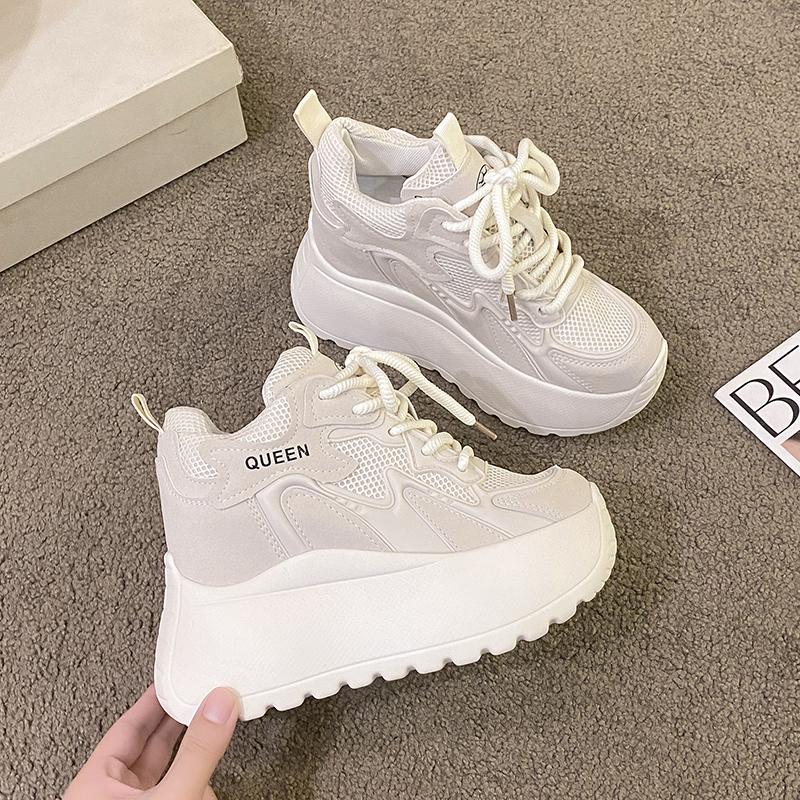 Women Chunky Sneakers  Autumn Breathable Mesh Casual Shoes 11CM Wedge Heels Platform Shoes Chaussures Femme Sports Dad Shoes