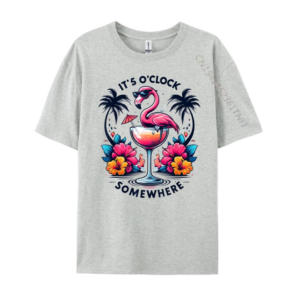 Its 5 OClock Somewhere Flamingo Beach Vacation Drinking 3d Printed T Shirts Youth Anime Street