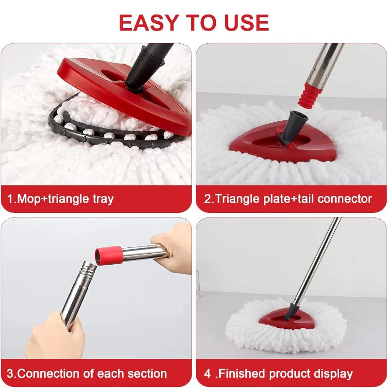 Triangle Mop Set - Bucket System Spin Mop Replacement, Washable and Reusable Spin Microfiber Pad for All Floors