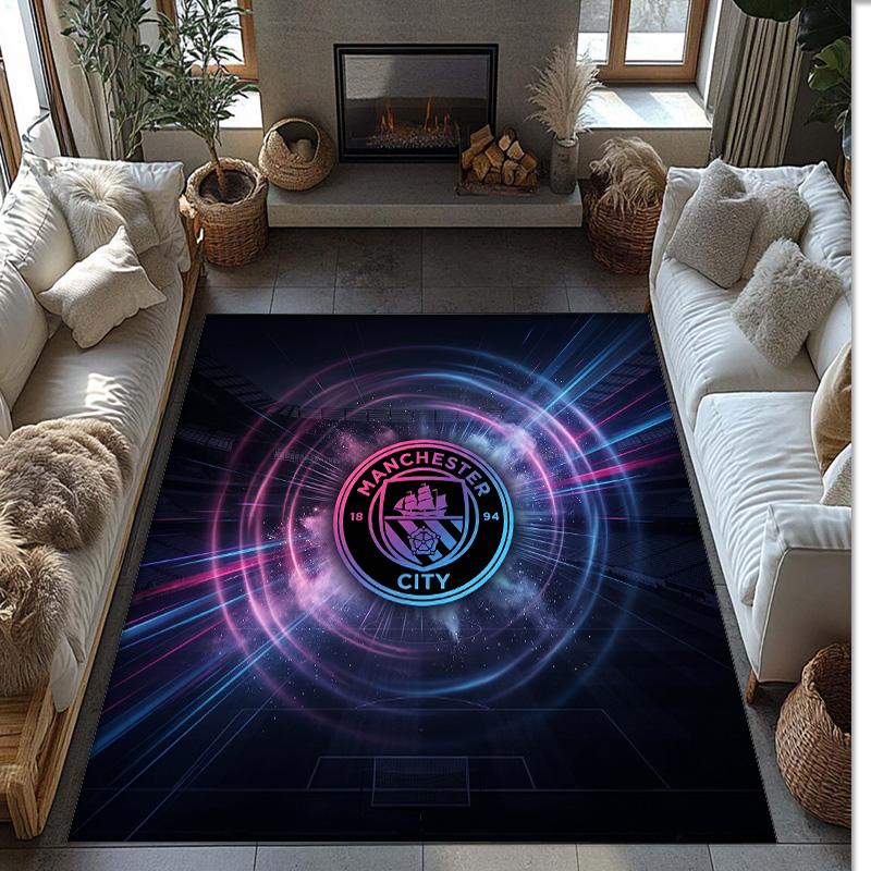 Manchester City Printed Flannel Area Rug Non Slip Soft Polyester Floor Carpet Indoor Decor Mat for Bedroom Living Room Sofa
