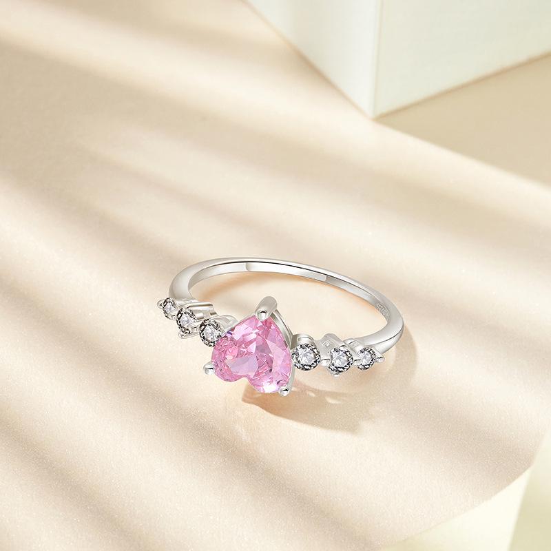 Exquise Bague Cœur Rose en Argent Sterling S925 pour Femmes - Luxe Léger, Polyvalente, Simple, Sensation Haut de Gamme