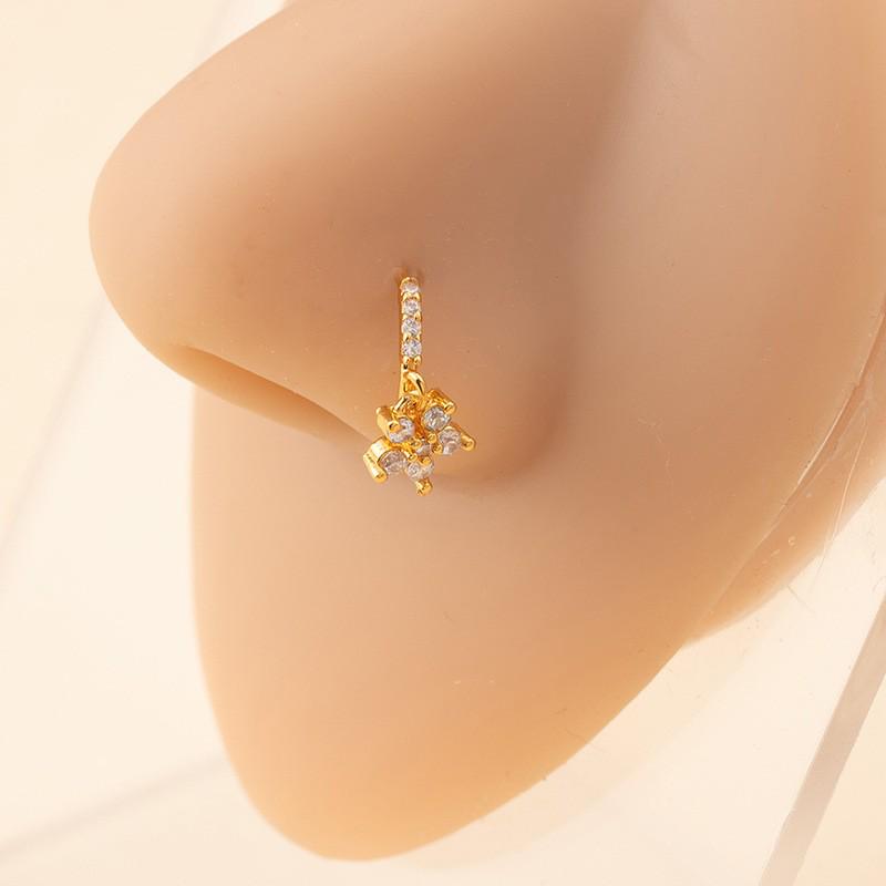 Unisex Star and Moon Zirconia Nose Stud: Cross-border European American Trendy Pierced Cool Copper Jewelry