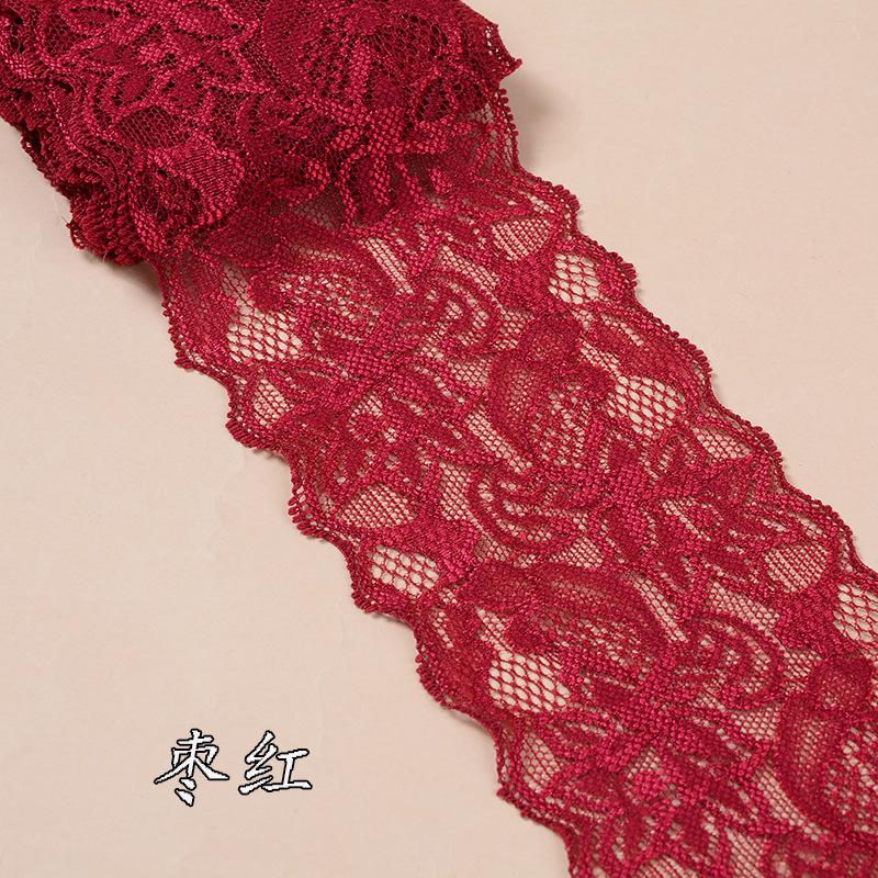 Buntes elastisches florales Spitzenband DIY Bekleidung Nähstoff 8cm breit Schwarz Weiß Rot Rosa Blau Lila Grün Gelb Spitzenband