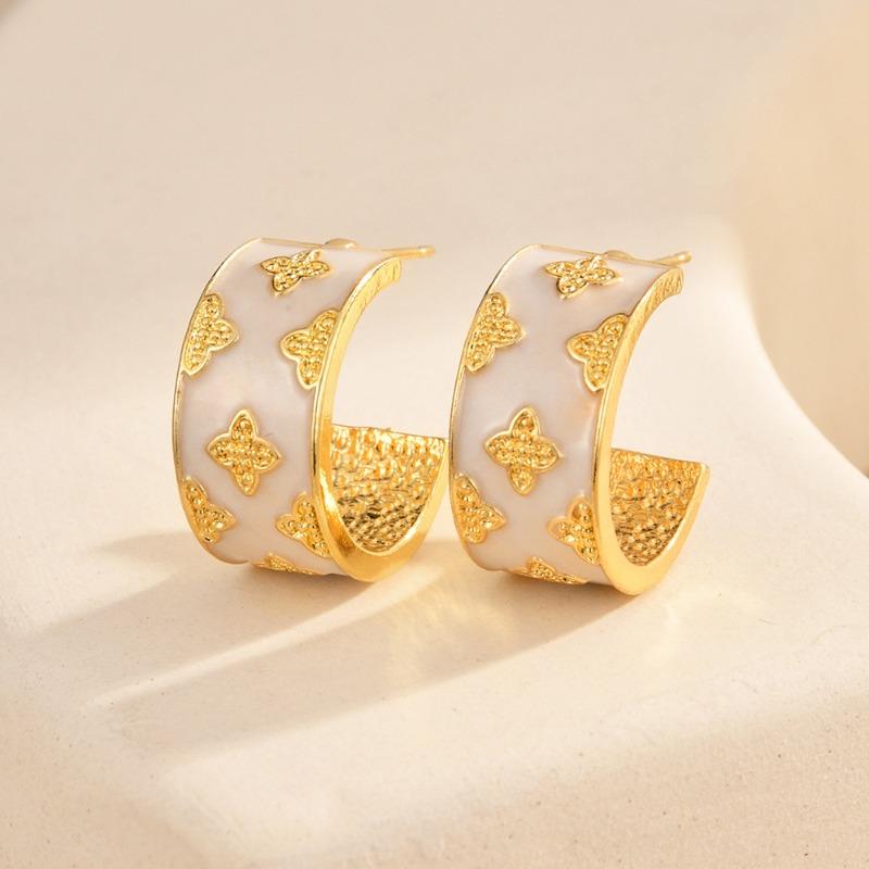 

Французские винтажные серьги-кольца C-образной формы с цирконом в виде цветка и белой эмалью, золотистого цвета, для женщин, с передовыми новыми модными ювелирными аксессуарами