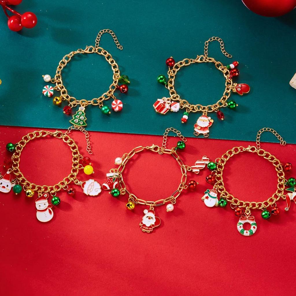 Creative Christmas Elements Metal Chain Bracelets for Women Men Santa Claus Tree Elk Snowman Pendant Necklace Festival Jewelry