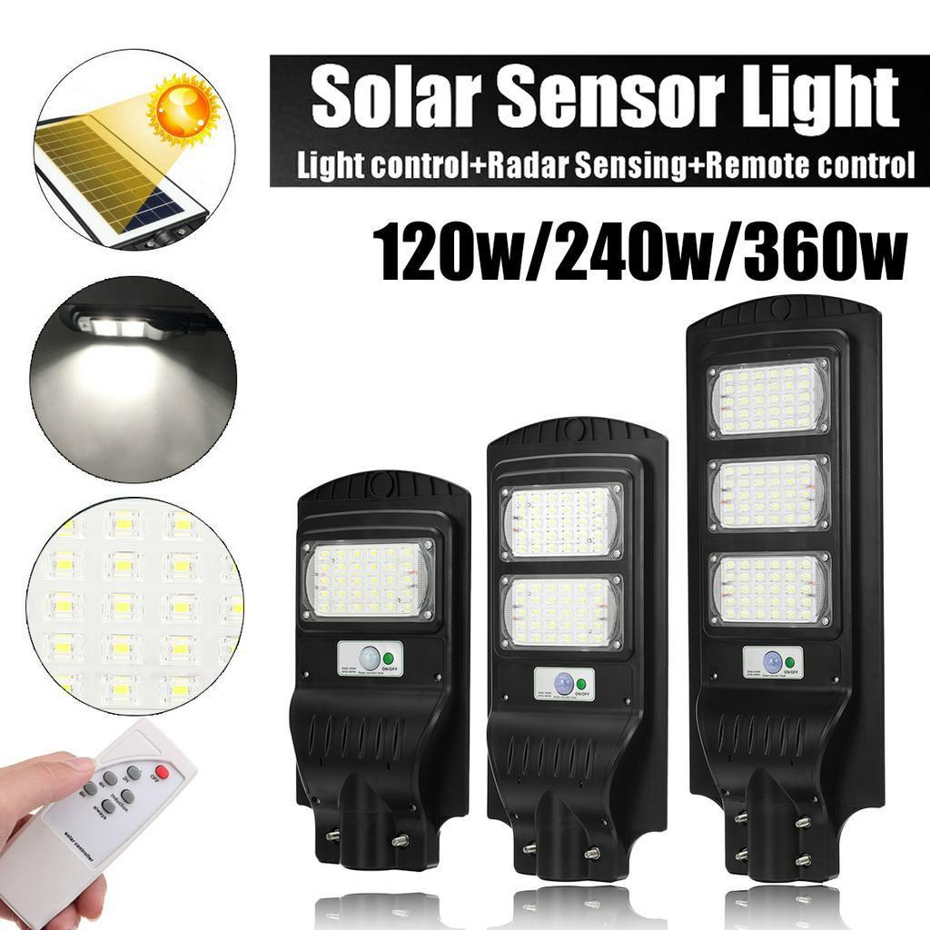 120W/240W/360W 7000K LED Solar Panel Street Light with Remote Control Radar PIR Motion Sensor Wall Area Security Lamp