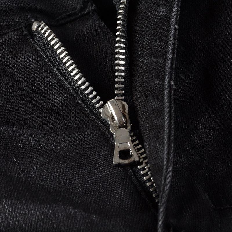 Unisex Vintage Crystal Stretch Denim Skinny Jeans Painted Holes Ripped Tapered Pants Men Streetwear Patchwork Black Trousers