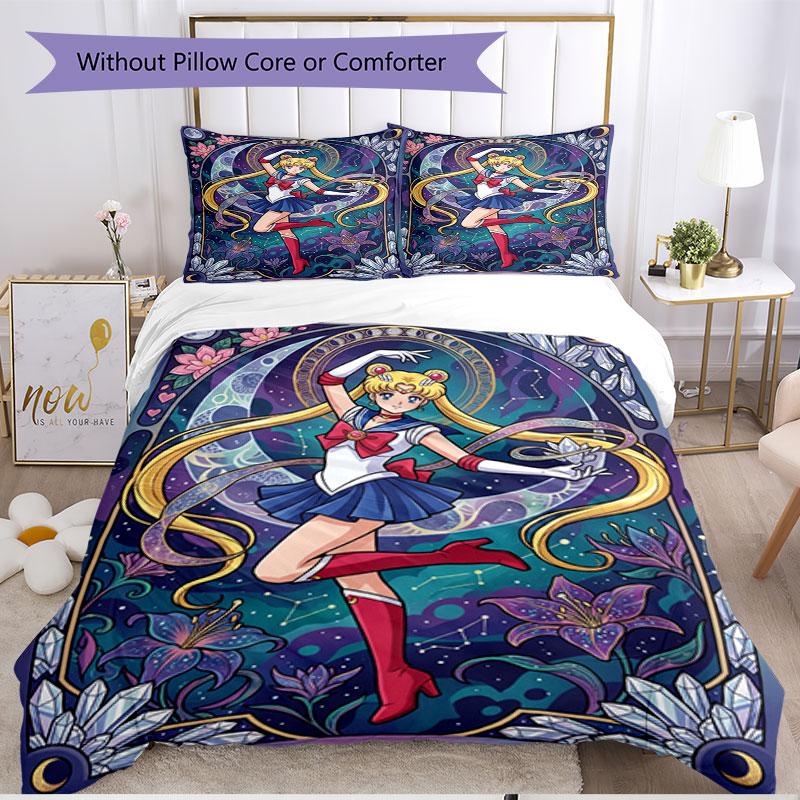 3pcs Duvet Cover Set (1*Duvet Cover + 2*Pillowcase, Without Core), Sailor Moon Print Soft All‑Season Bedding Set, Home Bedroom Decor Gift