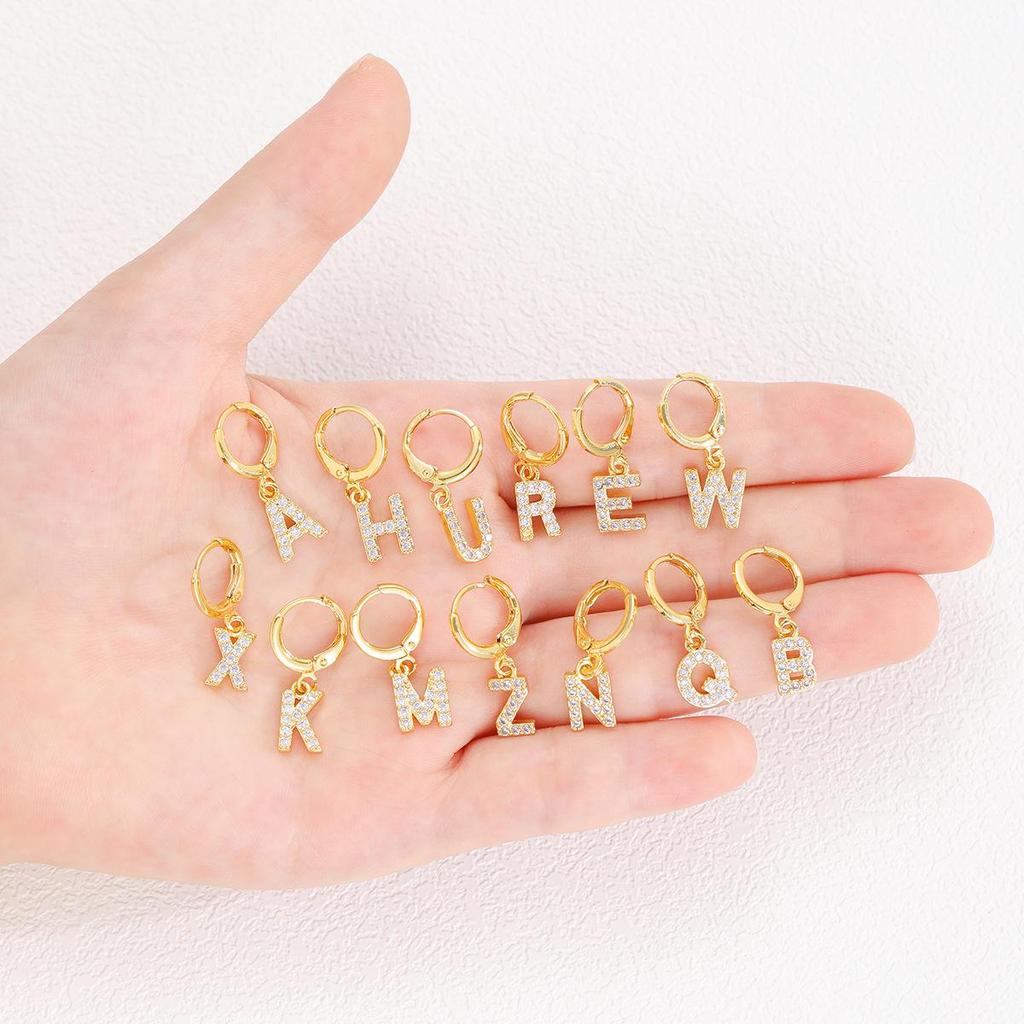 European and American Fashion Gold-Plated Zircon Letter Earrings for Women