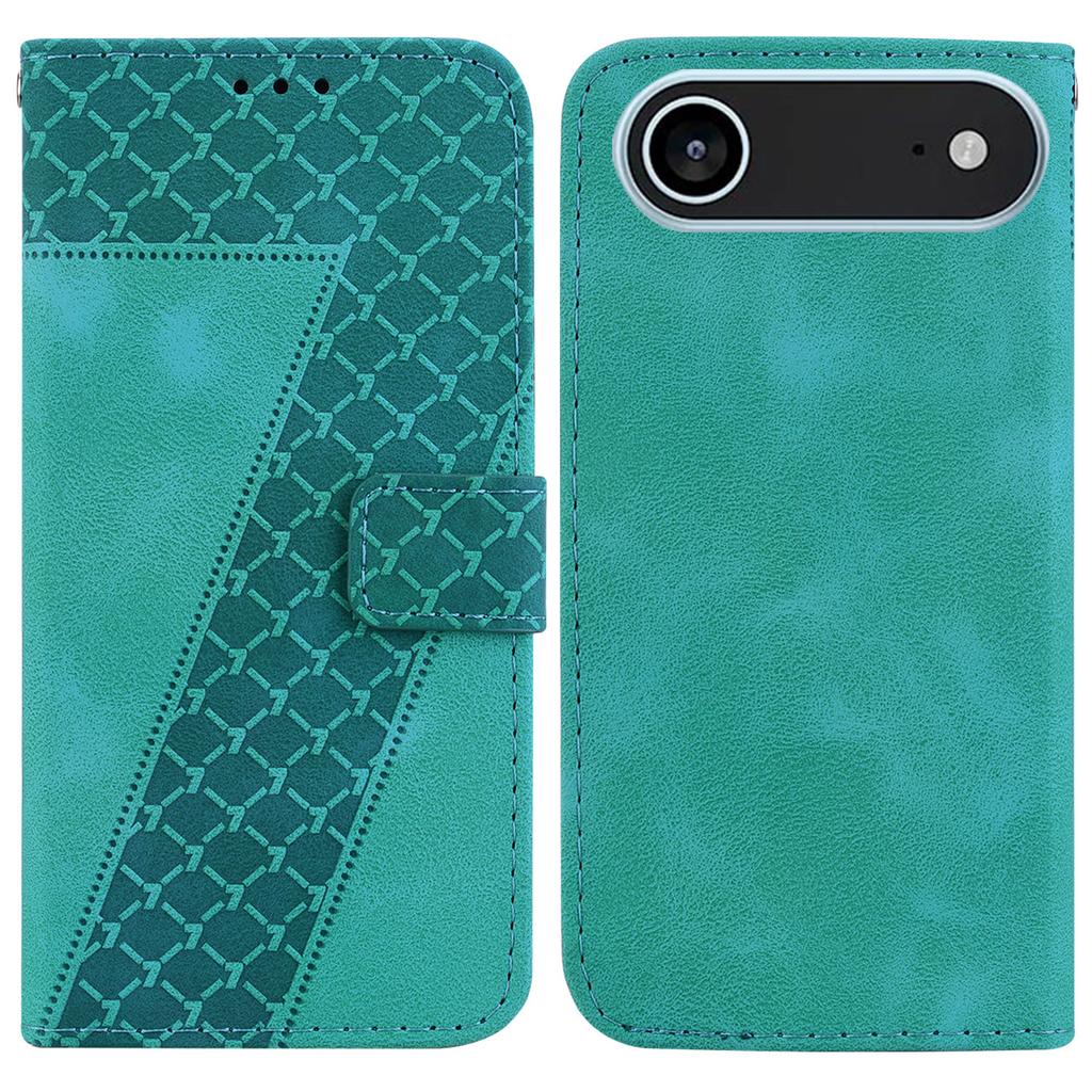 For iPhone 17 Air Stand Case 7-Shaped Pattern Imprint Leather Phone Cover with Strap