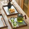 Solid Glass Wooden Tray Table Living Room Tray Coffee Snack Food Meals Chinese Tea Serving Tray Rectangular Fruit Bamboo