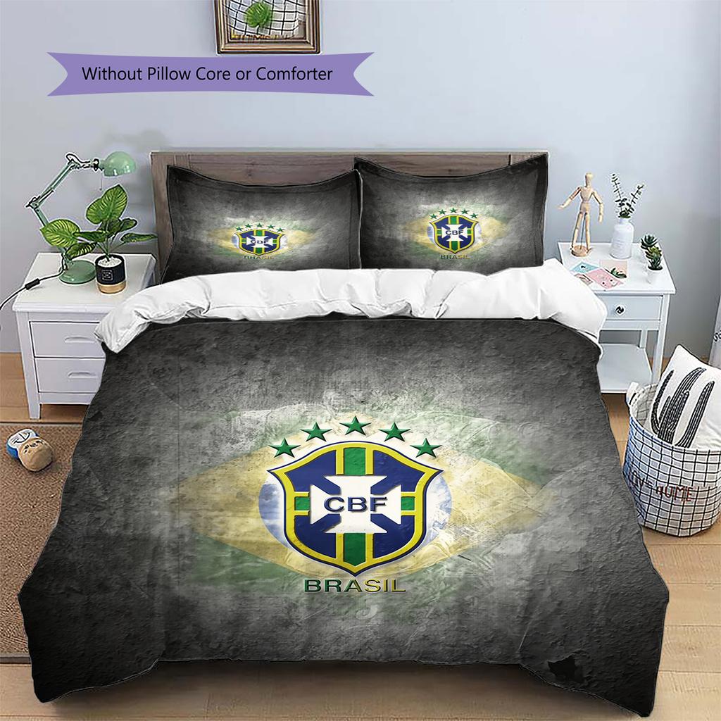 Brazil National Football Team Pattern Bedding Quilt Set Home Decoration Gift (1 * duvet cover + 2 * pillowcase without core)