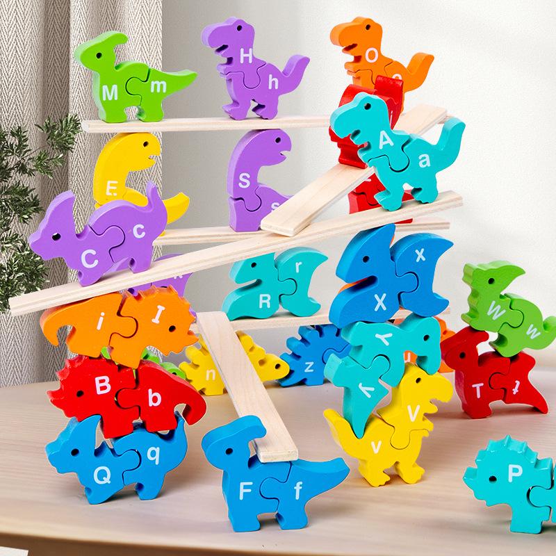 

Dinosaur Letter Matching Wooden Blocks – Educational & Balancing Toy for Children