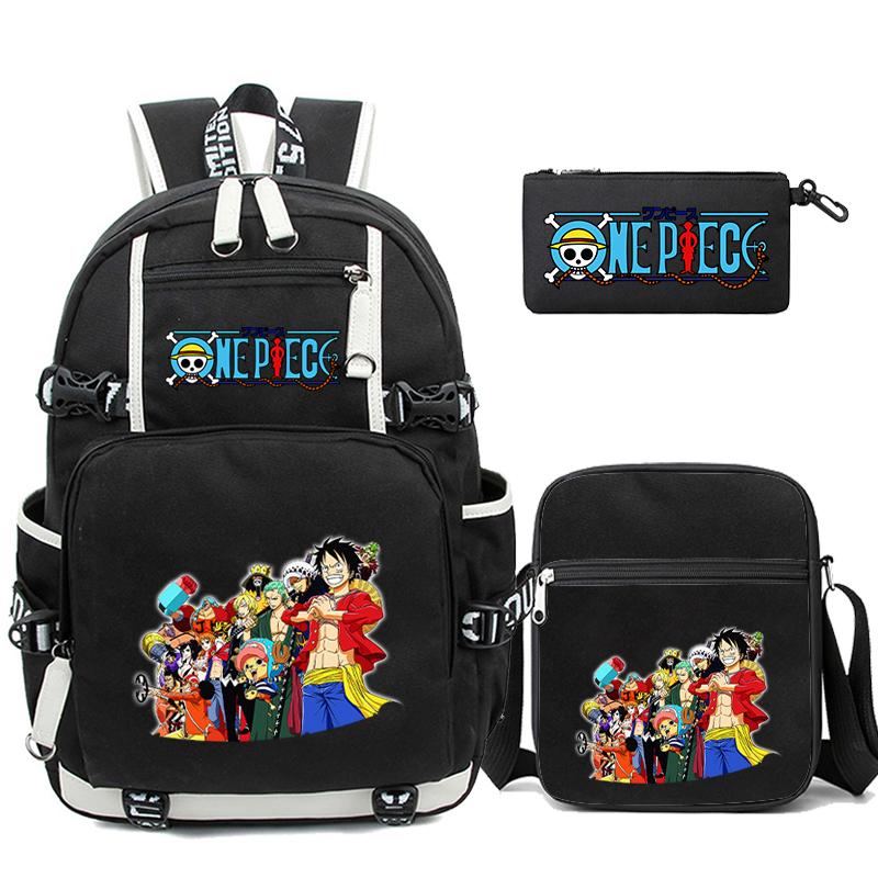 3Pcs/set Anime One Piece Washable Backpack for Teenager Girl Boy Computer Knapsack Back To School Lightweight Book Bag Men Women Travel Bag Rucksack