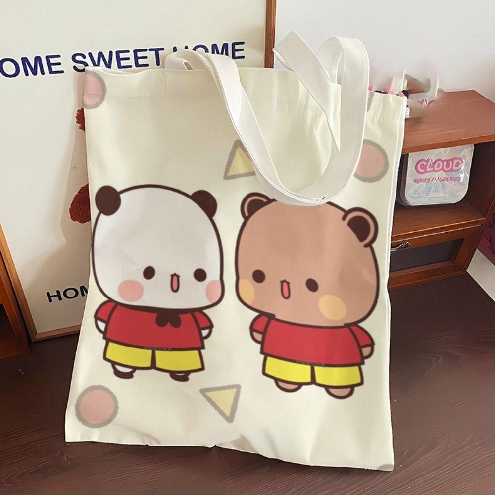 Cute Tote Bag Bubu Dudu Panda Bear Canvas Bag Couple Tote Niche Cartoon Japanese Style One-shoulder Handbag Gifts