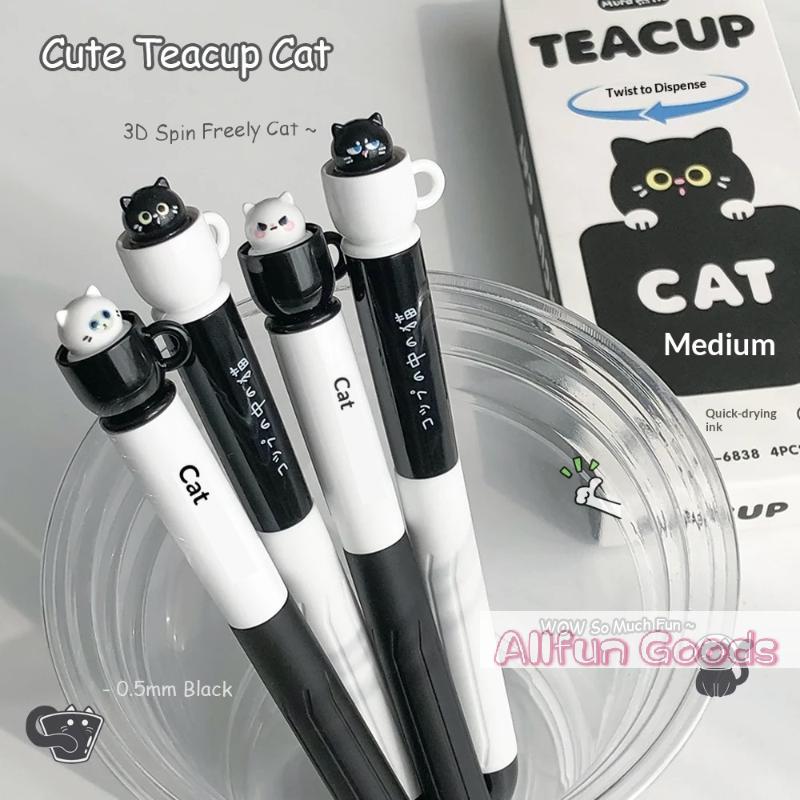 [TG835]Cute Teacup Cat Gel Pens 0.5mm Fun Animal Quick Dry Pen Creative Rotating Cat Pocket Pen For School & Office Use