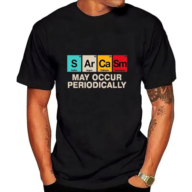 Мужская футболка с надписью «Сарказм может возникать периодически» Хлопок Короткий рукав Круглый вырез Машинная стирка Цветной дизайн с периодической таблицей S