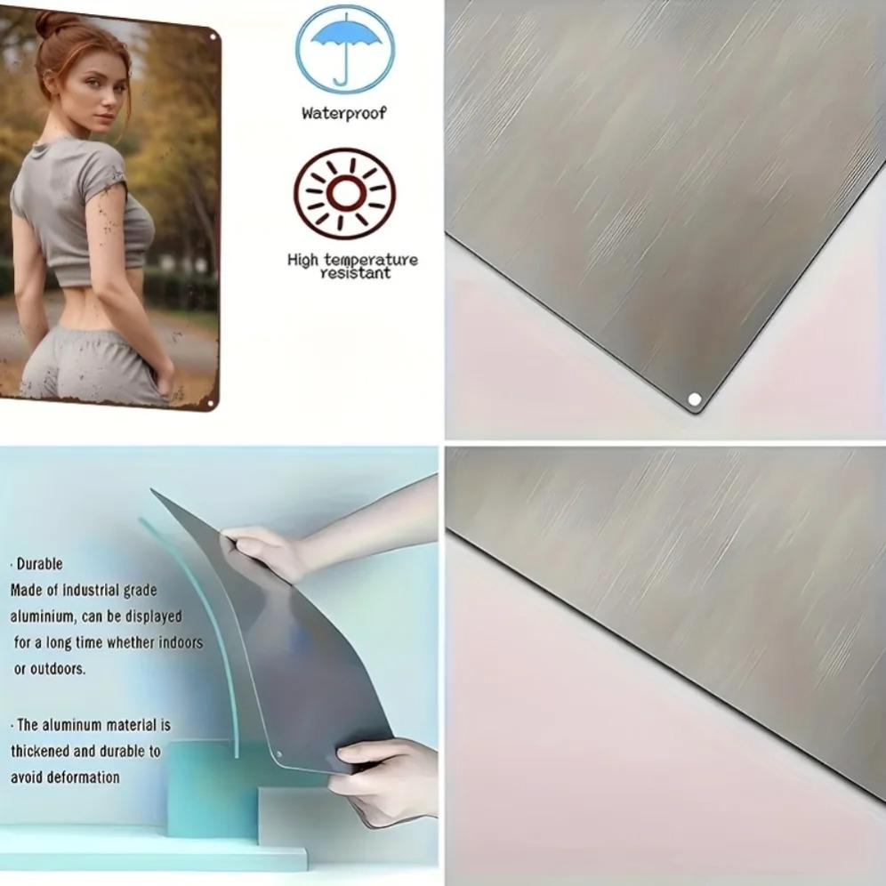 Vintage Retro Gray T-Shirt Style Metal Tin Sign 8x12 Inch Red-Haired Lady Country Wall Art for Home Office Decor