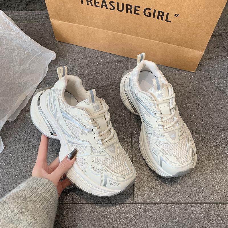 Thick-soled Women's Spring New Height-increasing Versatile Mesh Breathable and Lightweight Sports Shoes
