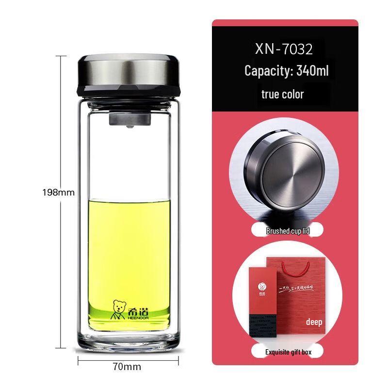 Heenoor Portable Double-Layer Borosilicate Glass Tea Cup